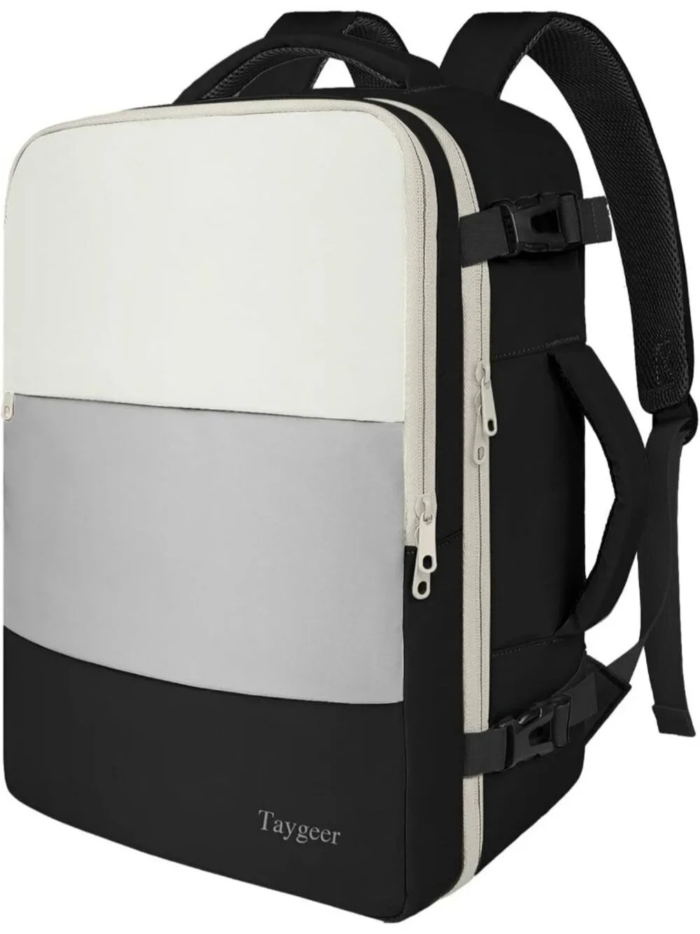 Women's Black Cream 15.6inch Laptop Mochila Flight Approved Daypack with Pocket